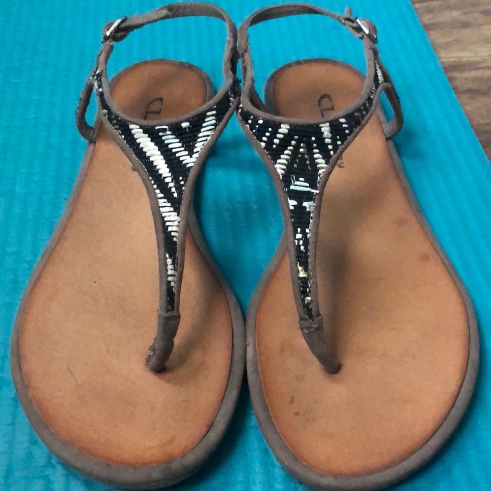 Black white and brown sandals